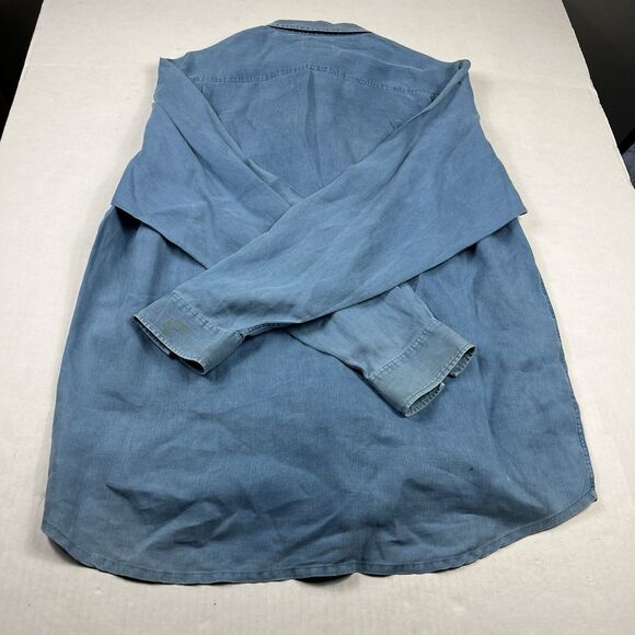 Indigo Palms Linen Button Down Shirt Large Blue Coastal Soft Worn Casual Beachy - Picture 8 of 12
